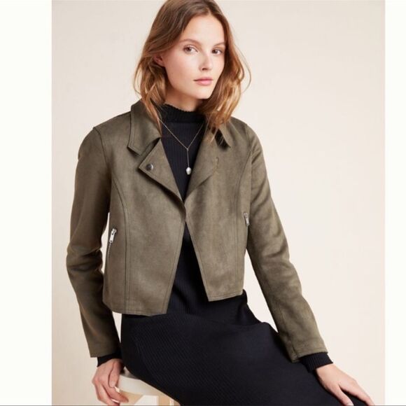 Anthropologie Green Kelyn Faux Suede Moto Jacket size XL NWOT - Picture 9 of 9